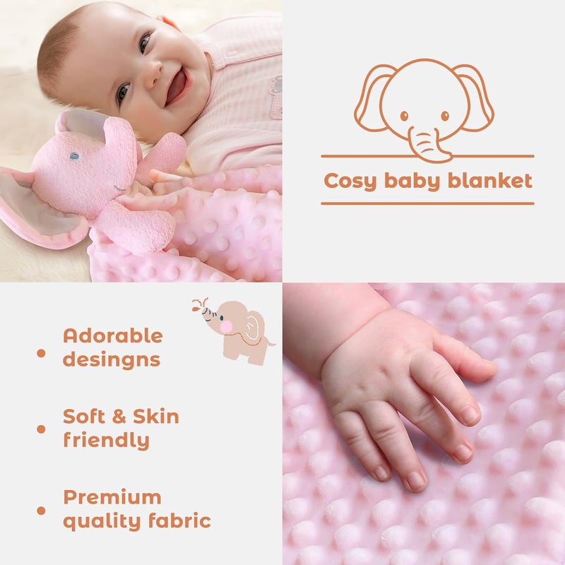 MOVEPAI Baby Security Blanket, Soft Baby Lovey Toy Blanket for Girls, Snuggle Toy Lovie Newborn Gift, Stuffed Animals Pink Elephant 16 Inch - Image 5